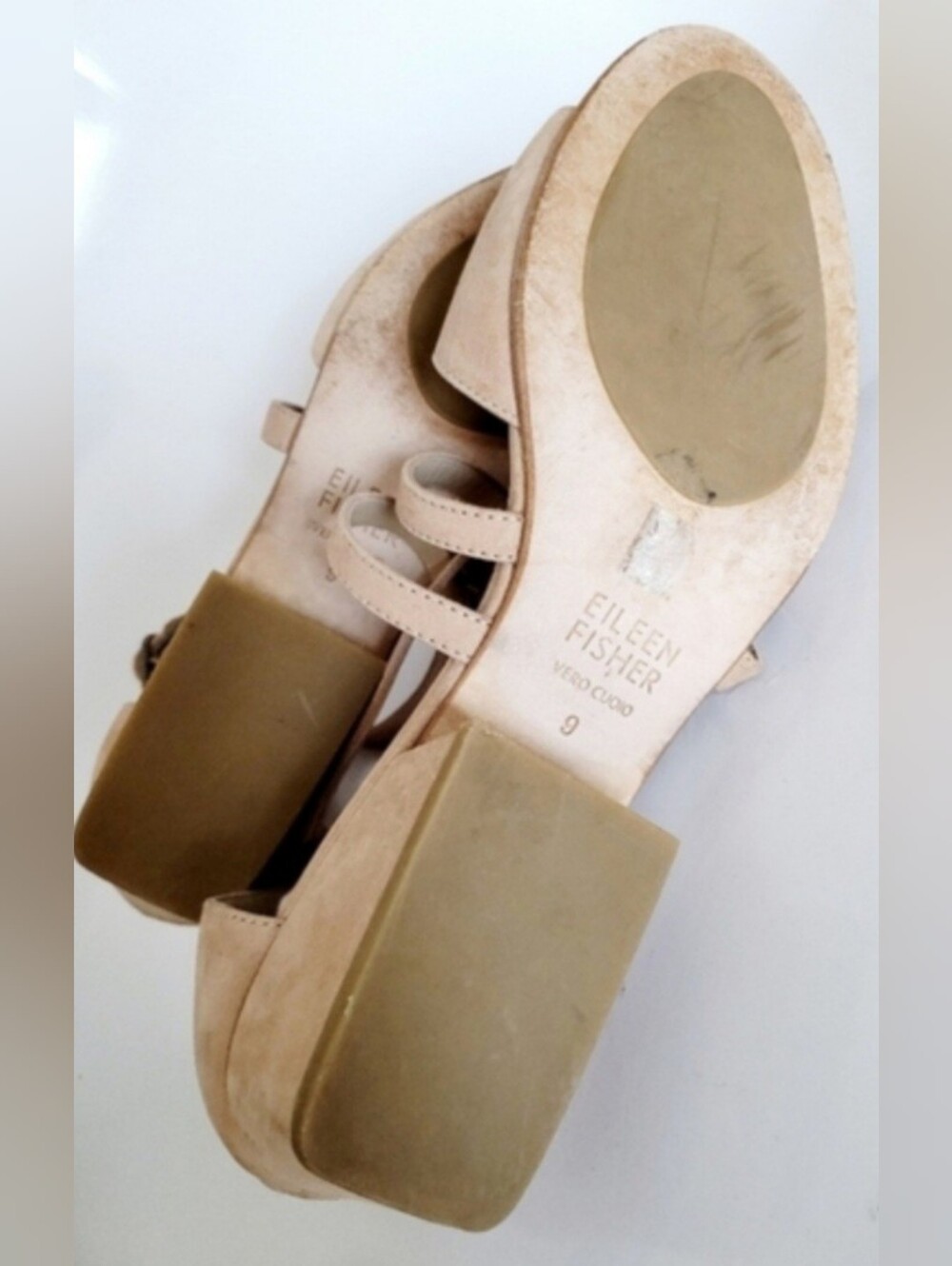 Eileen Fisher Kyra Nubuck Leather Strappy Low Block Heel Sandals Tan US 9 - Picture 9 of 16